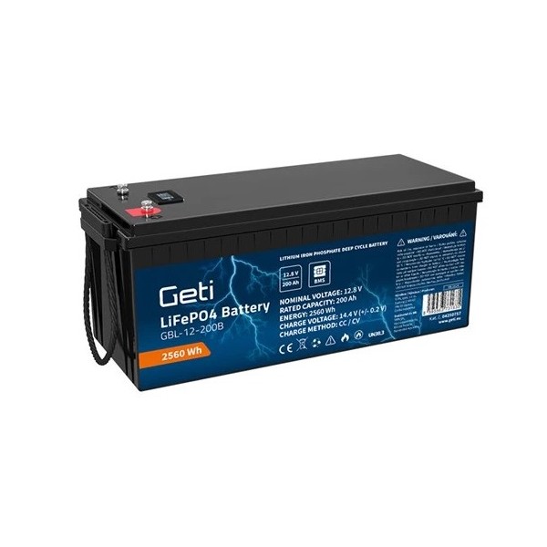 Akumulátor LiFePO4 12V/200Ah, Bluetooth + displej GETI GBL-12-200B